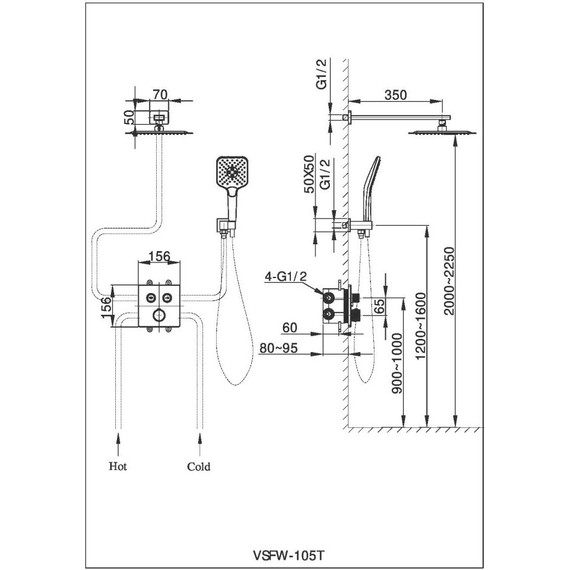 Душевая система для ванны с термостатом Vincea VSFW-105TCH - фото 5