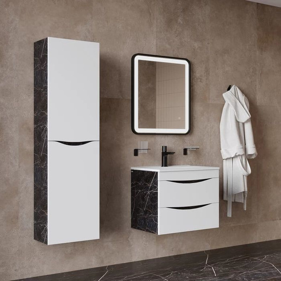 Тумба подвесная с раковиной Iddis Cloud 60 см CLO60B0i95K, черный мрамор/белый матовый - фото 4