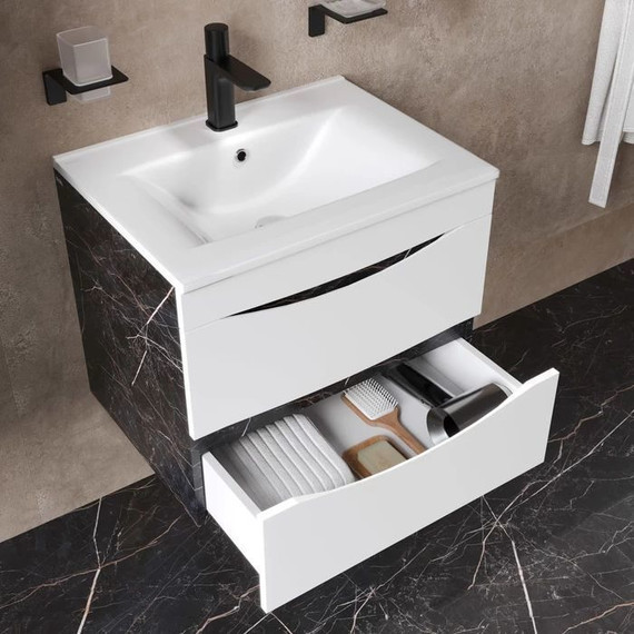 Тумба подвесная с раковиной Iddis Cloud 60 см CLO60B0i95K, черный мрамор/белый матовый - фото 7