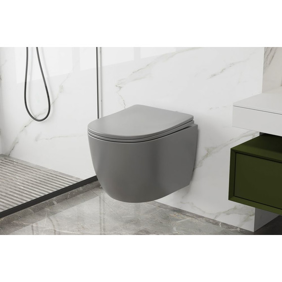 Унитаз подвесной безободковый Abber Bequem AC1103MG с крышкой микролифт, серый матовый, Цвет производителя: серый - фото, картинка 3 Унитаз подвесной безободковый Abber Bequem AC1103MG с крышкой микролифт, серый матовый, Цвет производителя: серый - фото 3