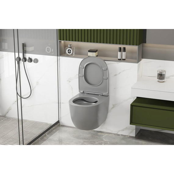 Унитаз подвесной безободковый Abber Bequem AC1103MG с крышкой микролифт, серый матовый, Цвет производителя: серый - фото, картинка 4 Унитаз подвесной безободковый Abber Bequem AC1103MG с крышкой микролифт, серый матовый, Цвет производителя: серый - фото 4
