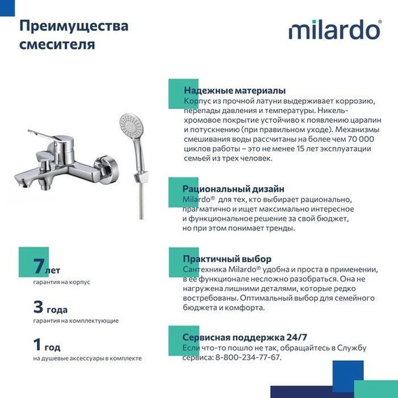 Смеситель для ванны Milardo Enjoy ENJSB00M02 - фото 4