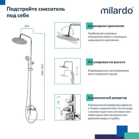 Душевая стойка Milardo Stripe STRSB1FM06 - фото 8