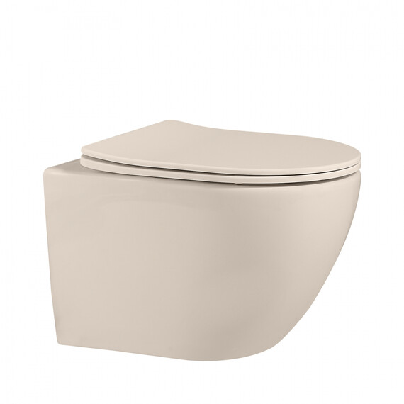Унитаз подвесной безободковый Abber Bequem AC1101MBE с крышкой микролифт, бежевый матовый, Цвет производителя: бежевый - фото 