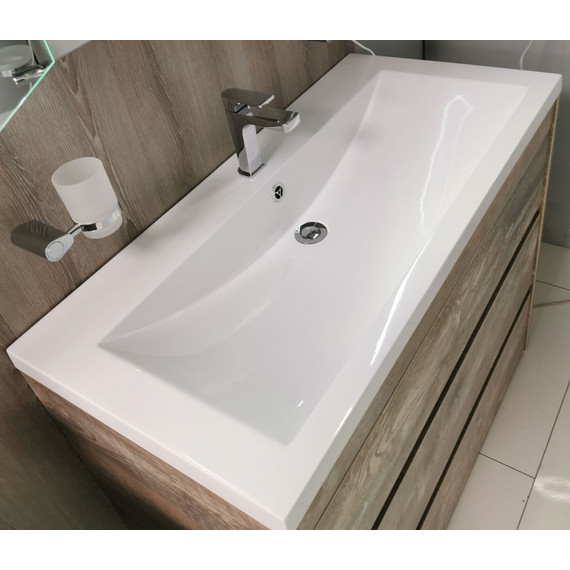 Тумба подвесная с раковиной Art&Max Family-M-1000-2C-SO-HG 100 см, дуб харбор золотой - фото 4