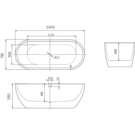 Ванна отдельностоящая Art&Max 160x75 см AM-218-1600-750 - фото 3