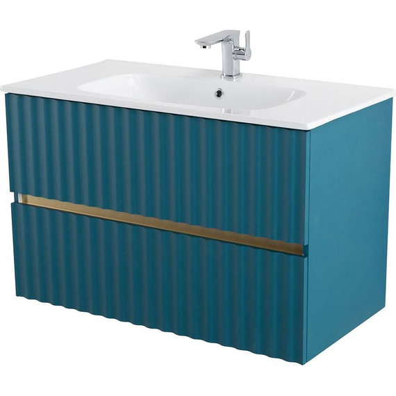 Тумба подвесная с раковиной Art&Max AM-ELEGANT-900-2C-SO-AQ-P 90 см, аквамарин, Цвет фасада: синий - фото 3