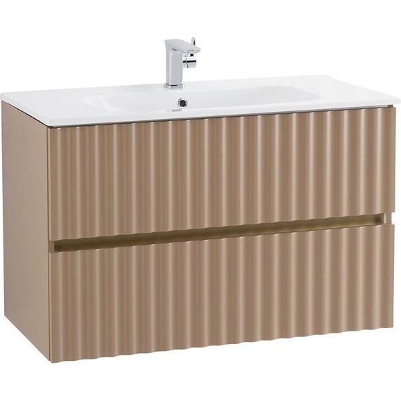 Тумба подвесная с раковиной Art&Max AM-ELEGANT-900-2C-SO-CM-LED 90 см, капучино матовый, Цвет фасада: бежевый - фото 3