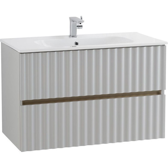 Тумба подвесная с раковиной Art&Max AM-ELEGANT-900-2C-SO-GCM-LED 90 см, светло-серый матовый, Цвет фасада: светло-серый матовый - фото 3