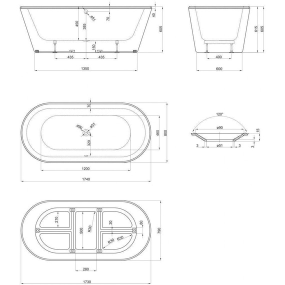 Ванна отдельностоящая Art&Max 170x80 см AM-FORLI-1700-800 - фото 7