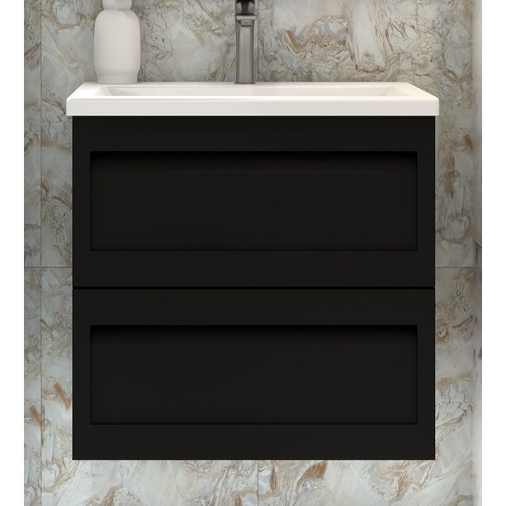 Тумба подвесная с раковиной Art&Max AM-Platino-600-2C-SO-NM-Cer 60 см, чёрный матовый - фото 