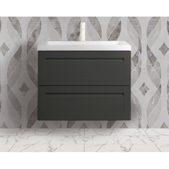 Тумба подвесная с раковиной Art&Max AM-Platino-800-2C-SO-GM-Cer 80 см, серый матовый - фото 