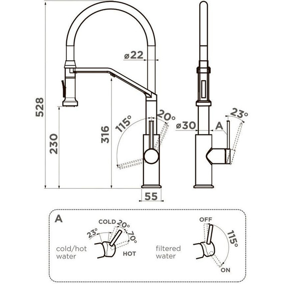 Смеситель для кухни Omoikiri Makkari 2 Plus-SB BN-BL 4994494, нержавеющая сталь - фото 2