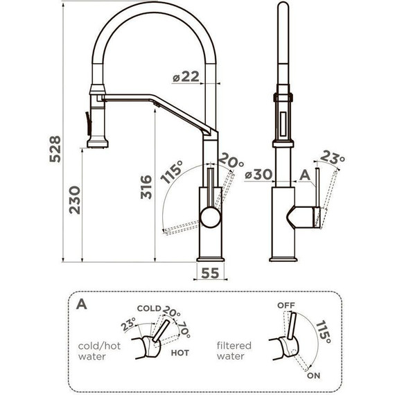 Смеситель для кухни Omoikiri Makkari 2 Plus-SB GM-BL 4994497, вороненая сталь - фото 2