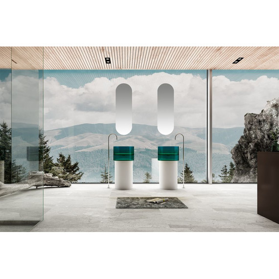 Раковина напольная прозрачная Abber Kristall 45 см AT2701White-Aquamarin, белый/бирюзовый - фото 2