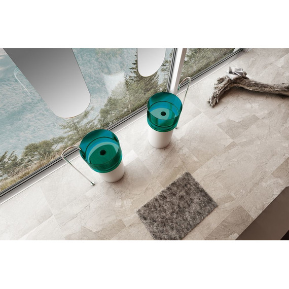 Раковина напольная прозрачная Abber Kristall 45 см AT2701White-Aquamarin, белый/бирюзовый - фото 3