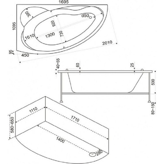 Ванна акриловая 170*110 Bas ЛАГУНА R - фото 5