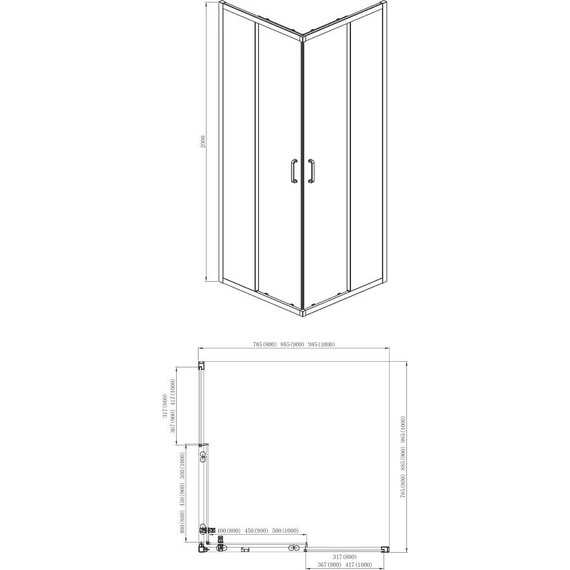 Душевое ограждение Aquatek 90x90 см AQ ARI KV09020BL, чёрный/прозрачное - фото 3