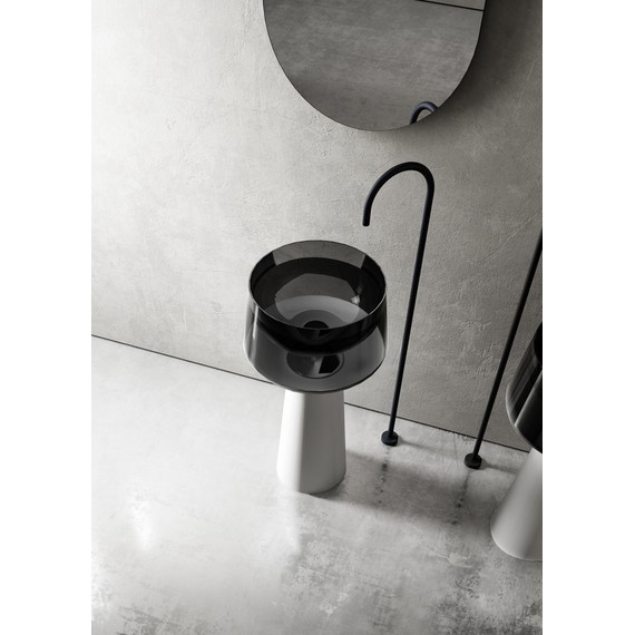 Раковина напольная прозрачная Abber Kristall 50 см AT2706White-Onyx, белый/черный - фото 4