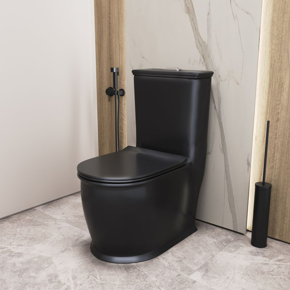 Унитаз-моноблок безободковый Grossman Retro GR-4492BMS с крышкой микролифт, черный матовый, Цвет производителя: чёрный - фото 3