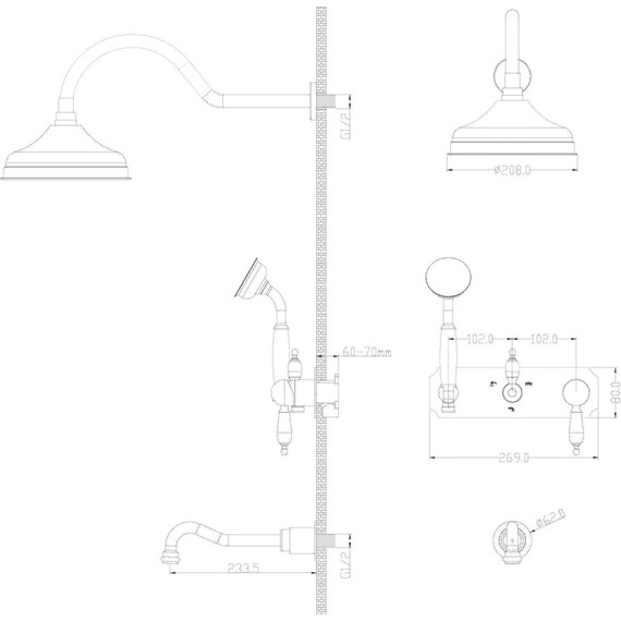 Душевая система для ванны Boheme Imperiale Ripresa 328, золото - фото 2