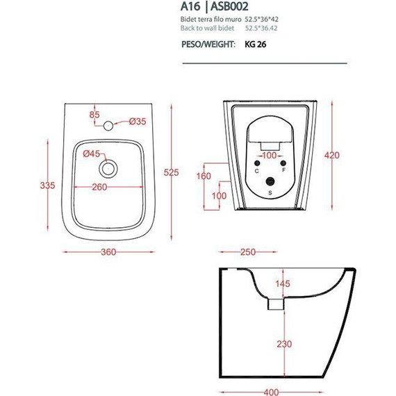 Биде напольное ArtCeram A16 ASB002 17 00 nero matt - фото 2