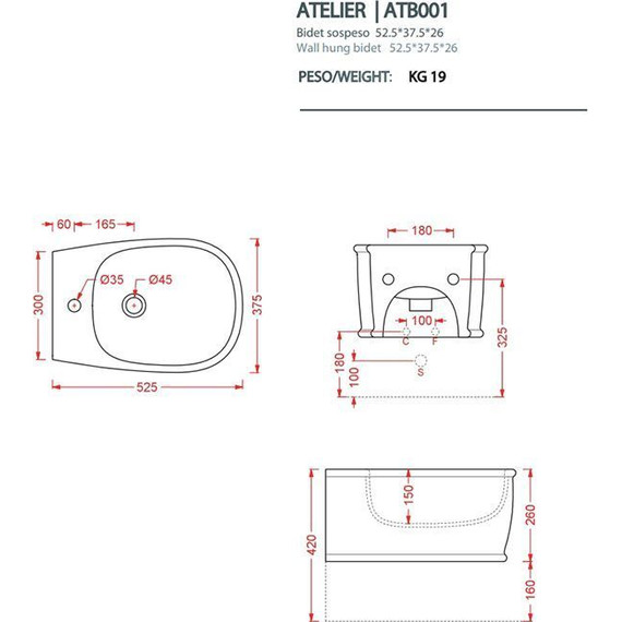 Биде подвесное ArtCeram Atelier ATB001 17 00, чёрный матовый - фото 3