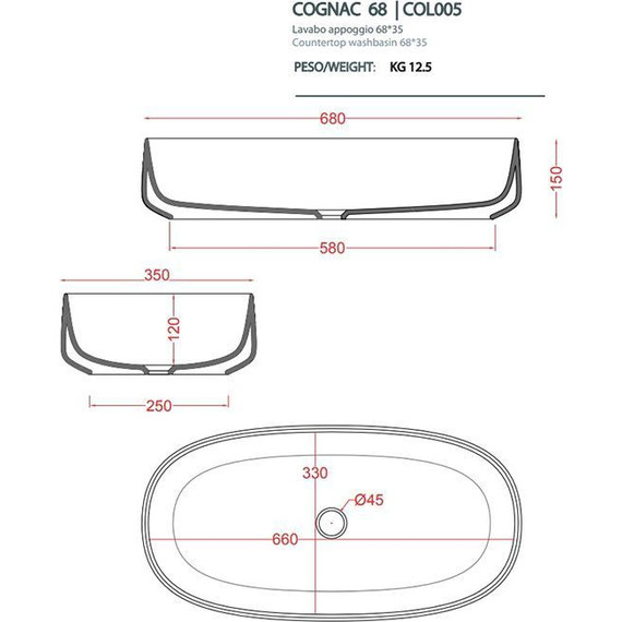 Раковина-чаша ArtCeram Cognac 68 см COL005 17 00, чёрный матовый - фото 2