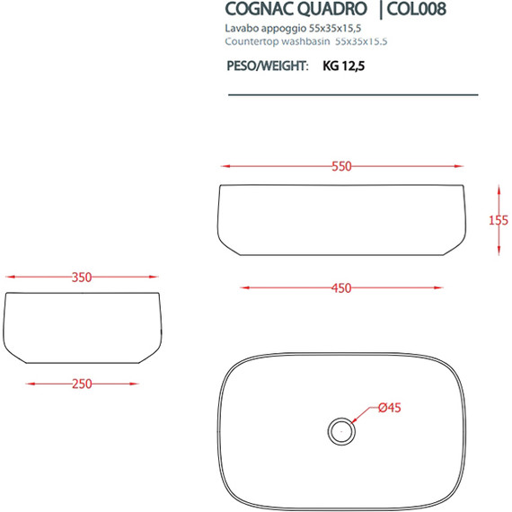 Раковина-чаша ArtCeram Cognac 55 см COL008 05 00, белый матовый - фото 2
