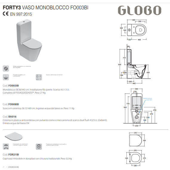 Унитаз-компакт Globo Forty3 FO003.AR, чёрный матовый, Цвет производителя: чёрный матовый - фото 2