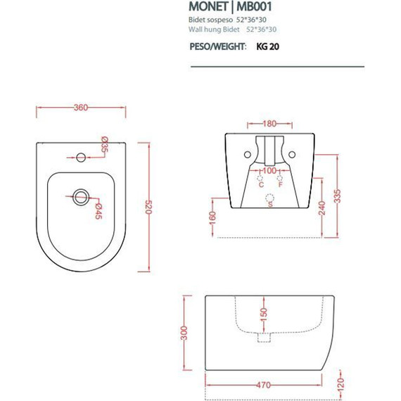 Биде подвесное ArtCeram Monet MNB001 01 00 - фото 6
