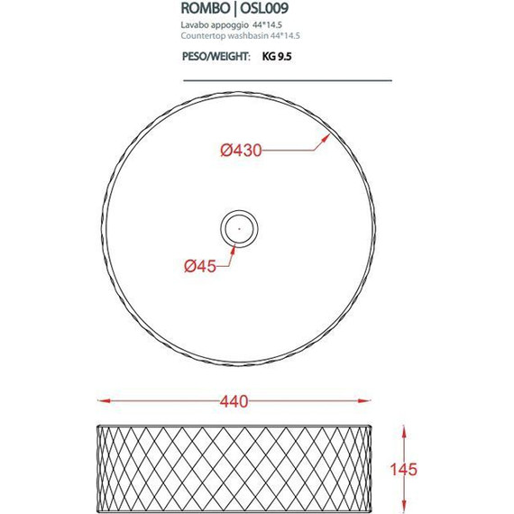 Раковина-чаша ArtCeram Rombo 45 см OSL009 17 00, чёрный матовый - фото 2