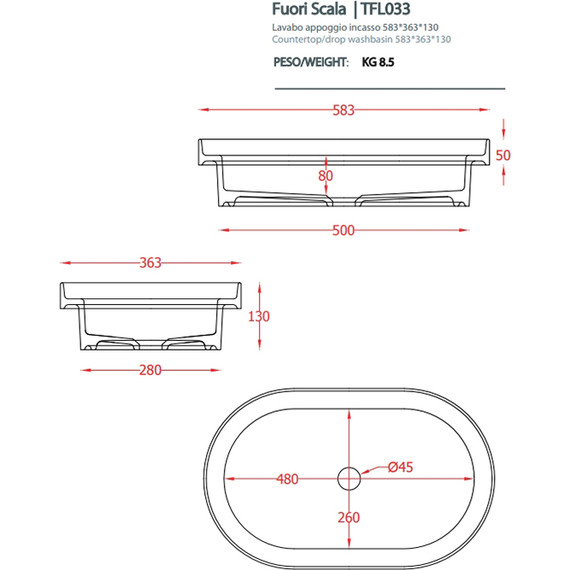 Раковина врезная на столешницу ArtCeram Fuori Scala 58 см TFL033 37 00, blu denim - фото 2