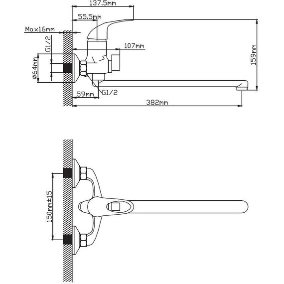 Смеситель для ванны Diadonna D22-150N (5 лет гарантия на смеситель) - фото 2