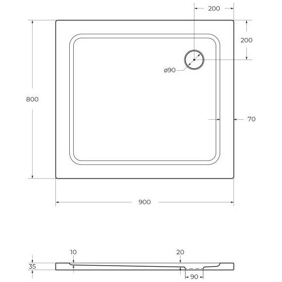 Акриловый поддон Cezares TRAY-M-AH-90/80-35-W 90х80 см - фото 5