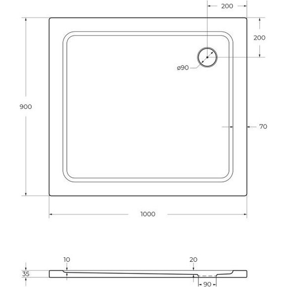 Акриловый поддон Cezares TRAY-M-AH-100/90-35-W 100х90 см - фото, картинка 3 Акриловый поддон Cezares TRAY-M-AH-100/90-35-W 100х90 см - фото 3