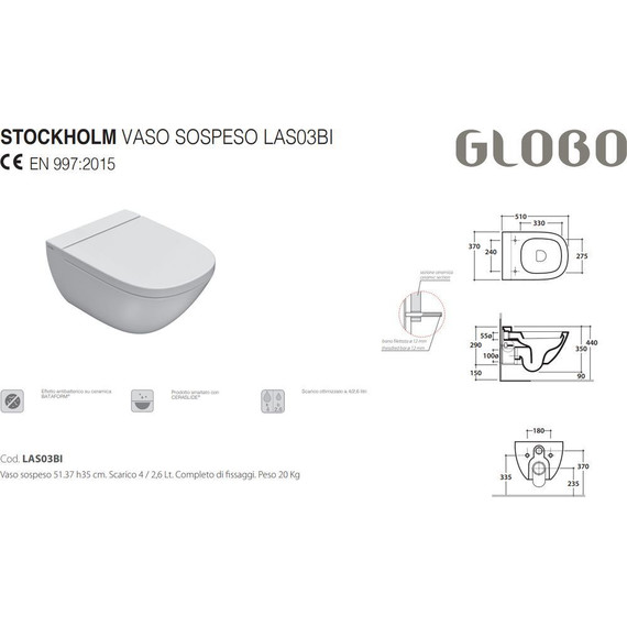 Унитаз подвесной Globo Stockholm LAS03.BI - фото 3
