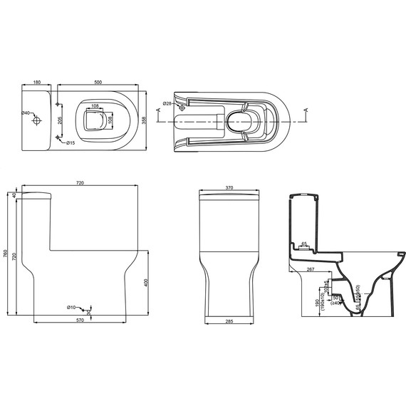 Унитаз-моноблок безободковый Creo Ceramique One ON0103 с крышкой микролифт - фото, картинка 14 Унитаз-моноблок безободковый Creo Ceramique One ON0103 с крышкой микролифт - фото 14