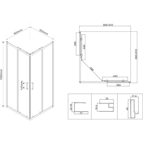Душевое ограждение Vincea City 90x90 см VSS-5CT900CLB, черный/прозрачное - фото 5