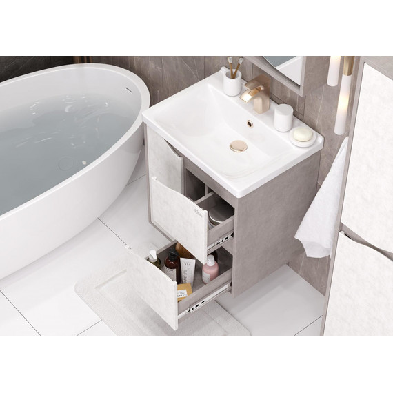 Тумба подвесная с раковиной Onika Брендон 60 см 106138, бетон крем/камень светлый - фото, картинка 6 Тумба подвесная с раковиной Onika Брендон 60 см 106138, бетон крем/камень светлый - фото 6