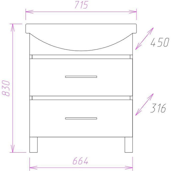 Тумба напольная с раковиной Onika Дельта 80 см 107032, ясень шимо - фото 7
