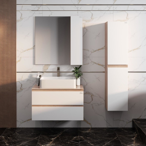 Тумба подвесная с раковиной Onika Алеста 80 см 108054, белая/камень светлый - фото 4