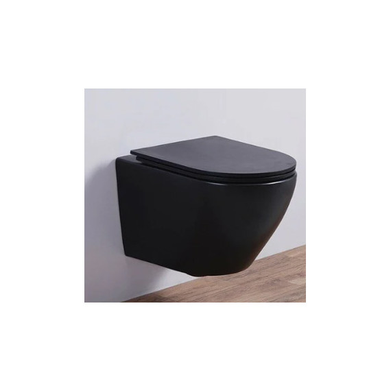 Унитаз подвесной CeramaLux Rimless 5177MB с крышкой микролифт (Система смыва торнадо), черный матовый, Цвет производителя: чёрный - фото 2