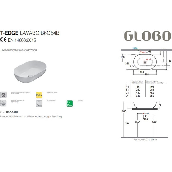 Раковина-чаша Globo T-Edge 54 см B6O54.AR, чёрный матовый - фото, картинка 2 Раковина-чаша Globo T-Edge 54 см B6O54.AR, чёрный матовый - фото 2