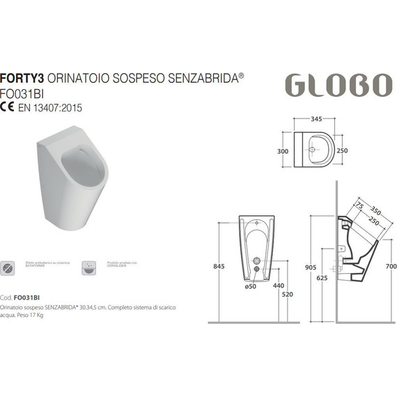 Писсуар подвесной Globo Forty3 FO031AR, nero opaco - фото 2