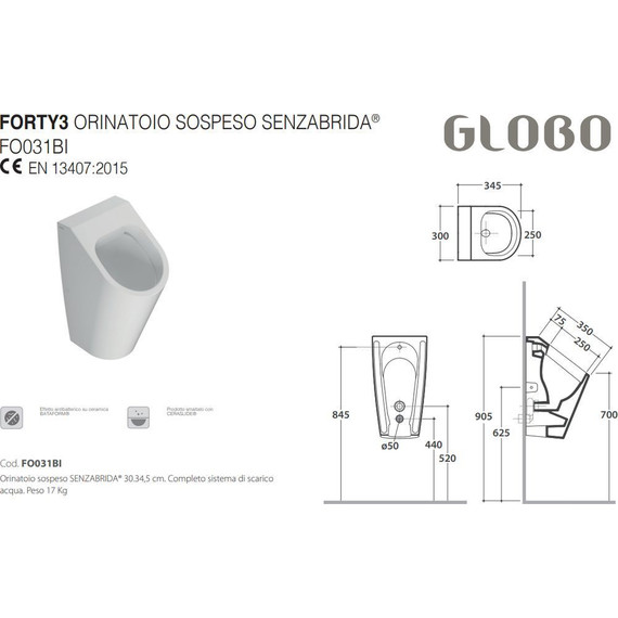 Писсуар подвесной Globo Forty3 FO031BI - фото 2
