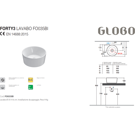 Раковина-чаша Globo Forty3 35 см FO035.BI - фото, картинка 3 Раковина-чаша Globo Forty3 35 см FO035.BI - фото 3