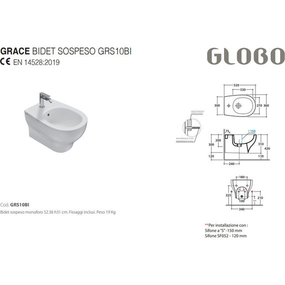 Биде подвесное Globo Grace GRS10.BI - фото 2