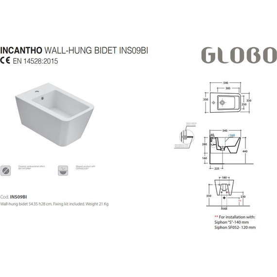 Биде подвесное Globo Incantho INS09.BI - фото, картинка 2 Биде подвесное Globo Incantho INS09.BI - фото 2