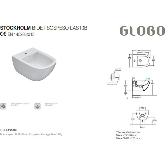 Биде подвесное Globo Stockholm LAS10.BI - фото, картинка 2 Биде подвесное Globo Stockholm LAS10.BI - фото 2